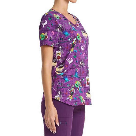 Disney The Nightmare Before Christmas V Neck Print Scrub Top Scrubstar Womens - Picture 5 of 8